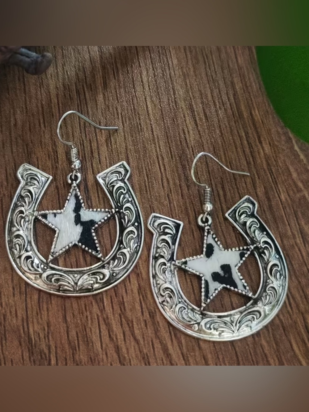 Western Horseshoe & White Star Hook Earrings